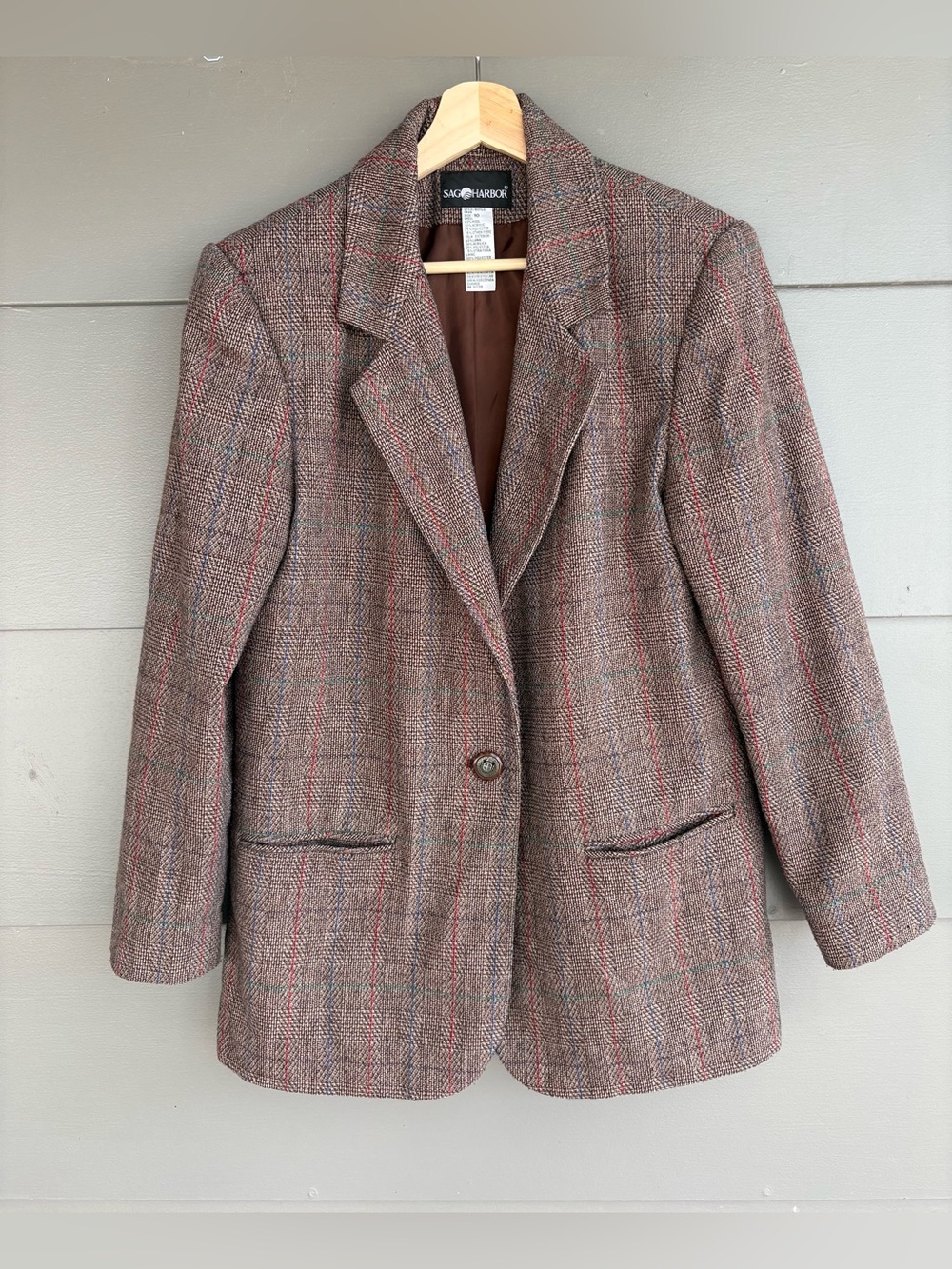 Vintage 90’s Sag Harbor Plaid Tweed Single Button Blazer